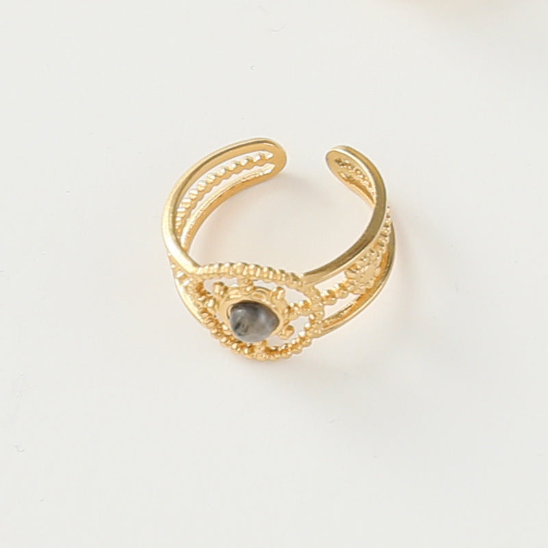 Stainless Steel Ladies Natural Stone Turquoise Shank Retro Ring
