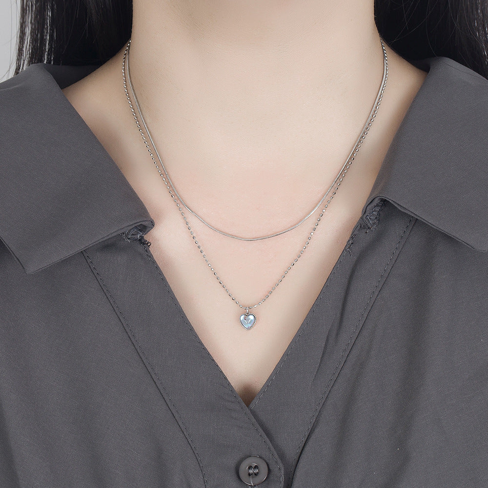 Women's Heart Moonstone Elegant Sweet Gradient Gem Necklaces