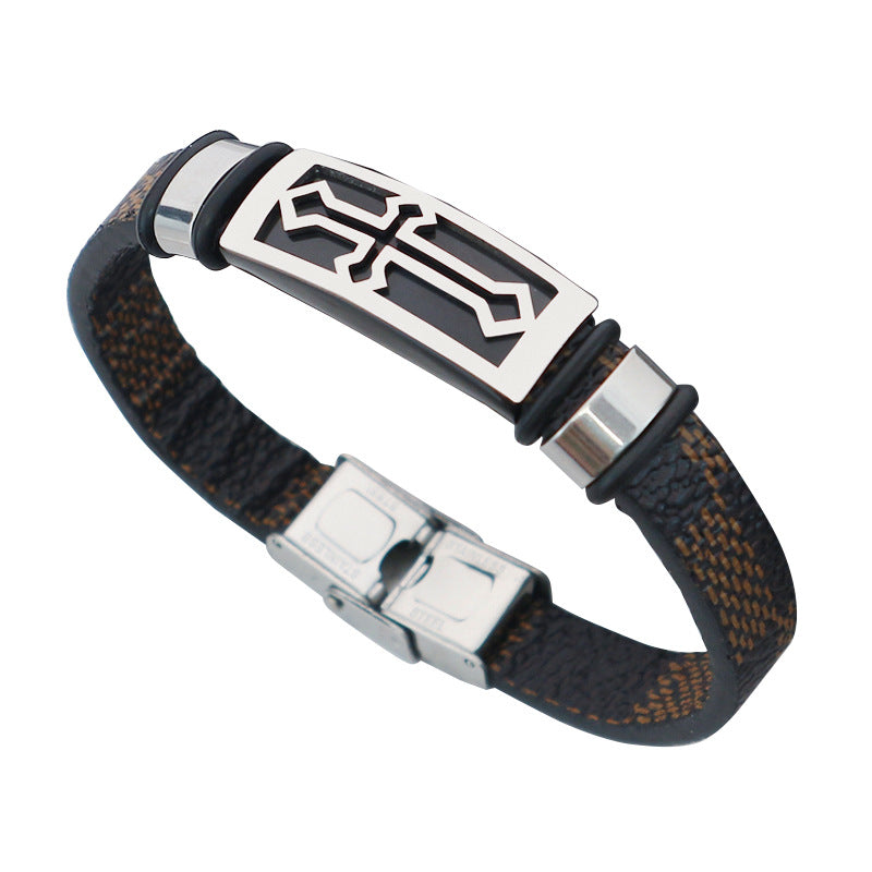 Titanium Steel Ornament Cross Versatile Vintage Leather Bracelets