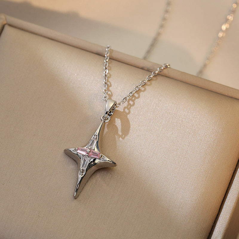 Women's For Design Stars Pink Zircon Temperament Cross Necklaces