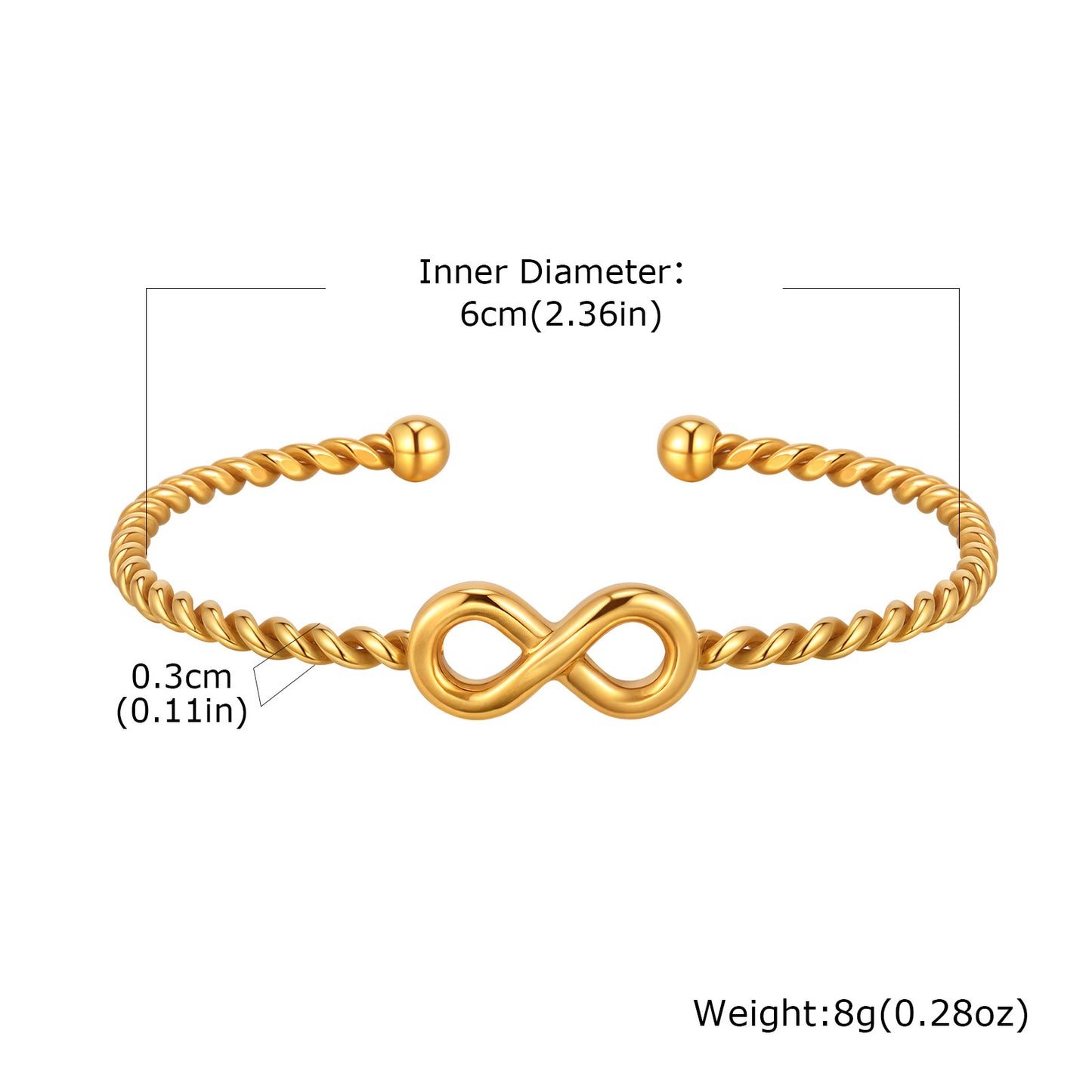 Women's Open-ended Fashion Simple Geometric Stainless Steel Gold Knotted Bracelets