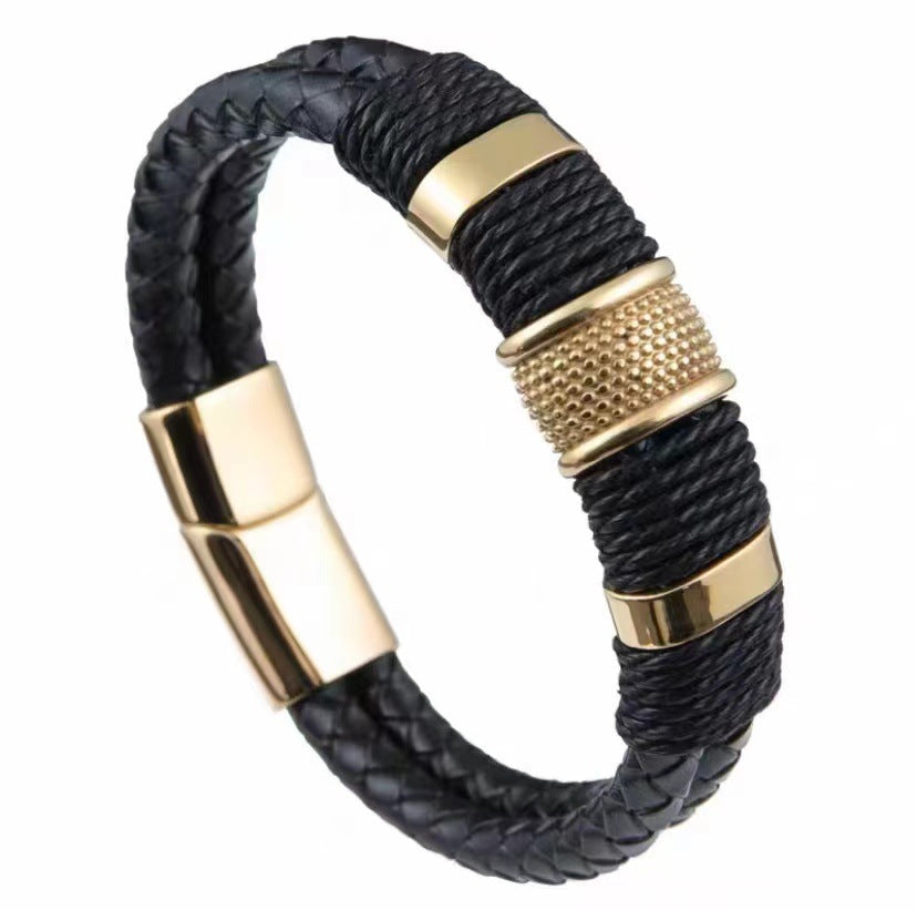 Men's Weaving Exquisite Titanium Steel Leather Couple Stainless Magnetic Bracelets
