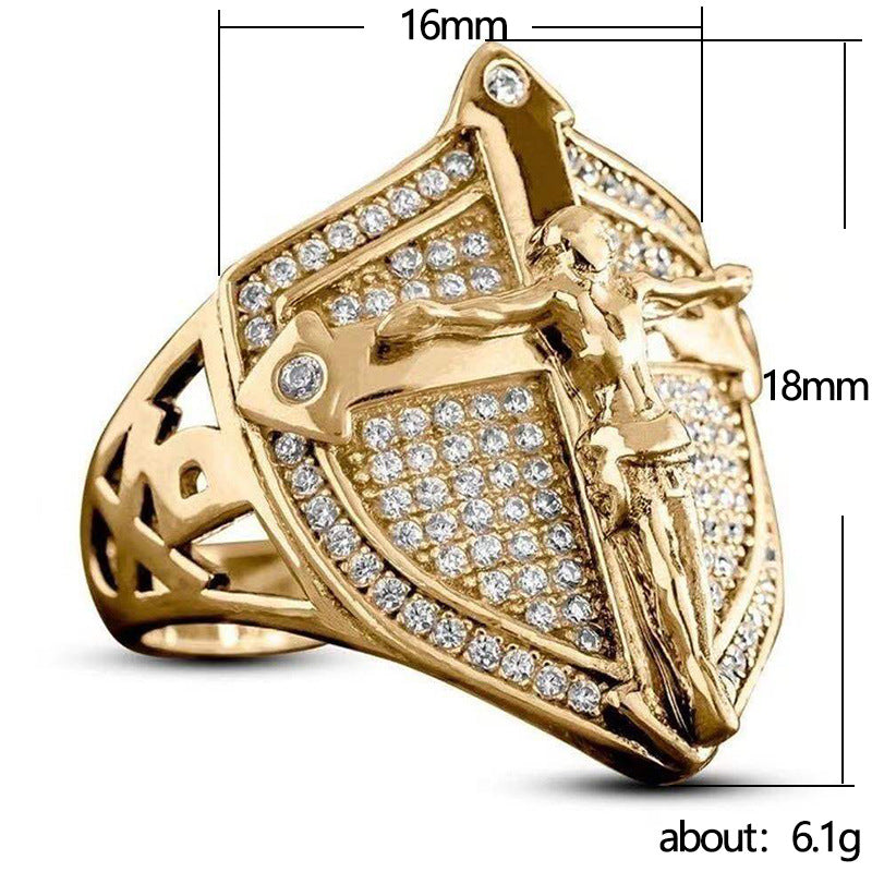 Men's Shi Ornament Golden Shield Western Culture Rings