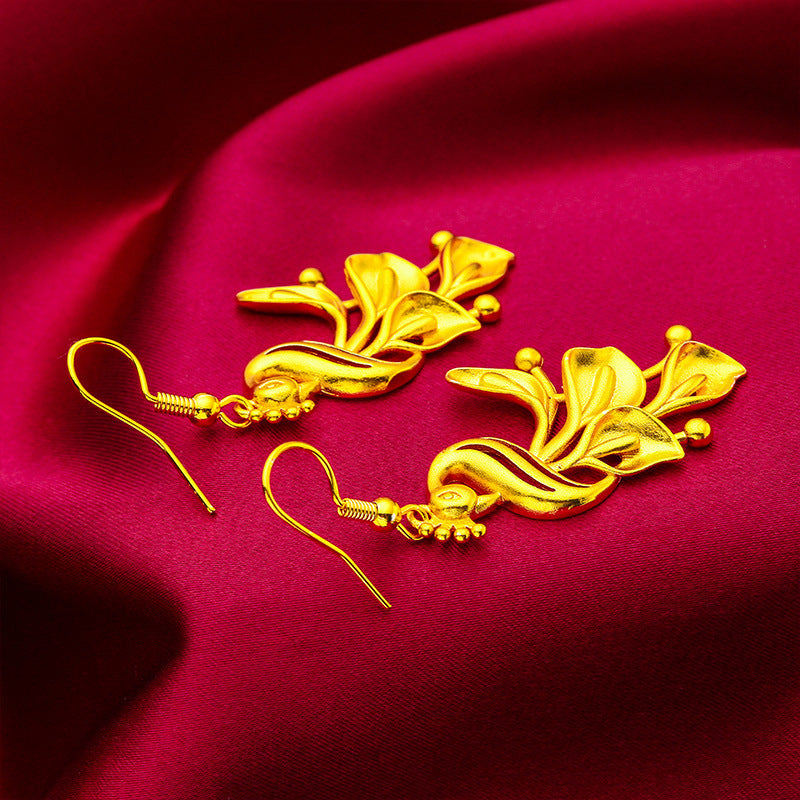 Women's Vietnam Placer Gold Frosted Peacock Leaf Earrings