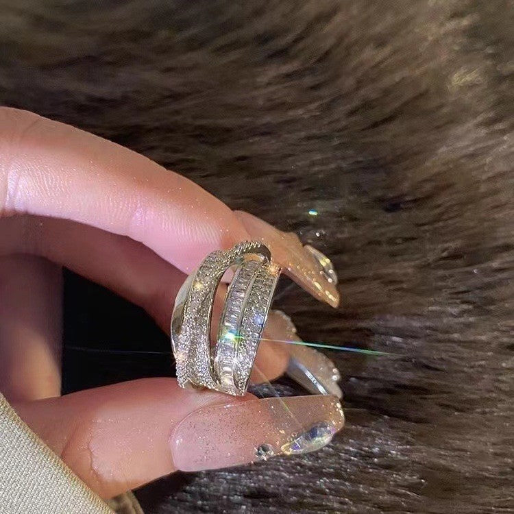 Women's Steel Zircon Cord For Braiding Niche High-grade Personality Light Luxury Ring