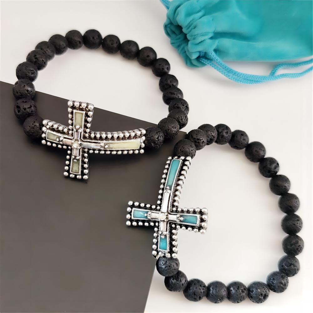 Herren Kreuz Vulkanstein Vintage trendige Schmuckarmbänder