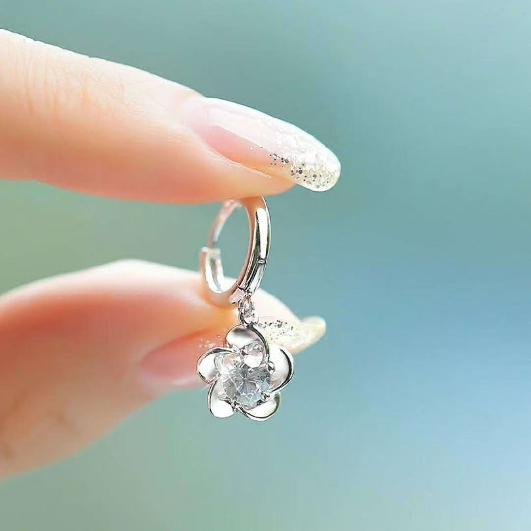 Fashion Flower White Diamond Sier Simple Graceful Rings