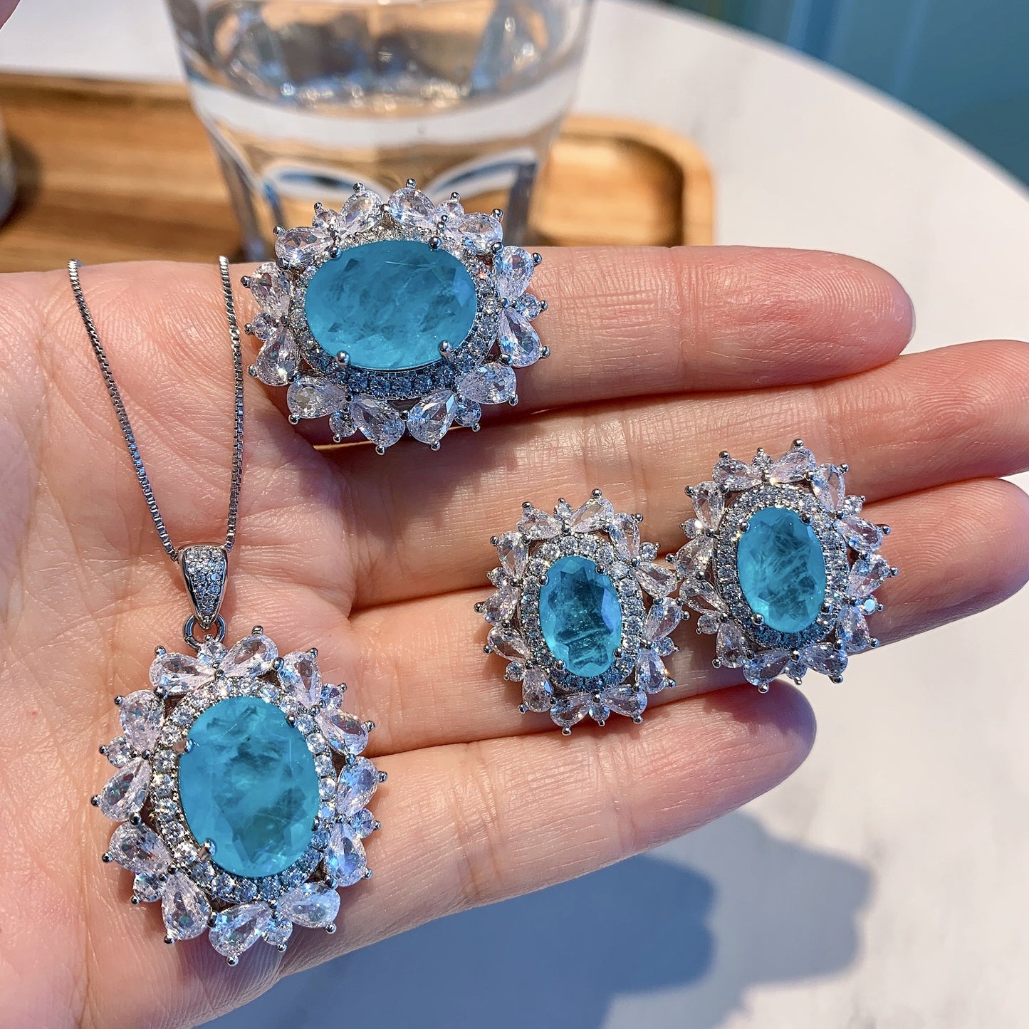 Sheng Retro Style Imitation Blue Ear Jewelry Set