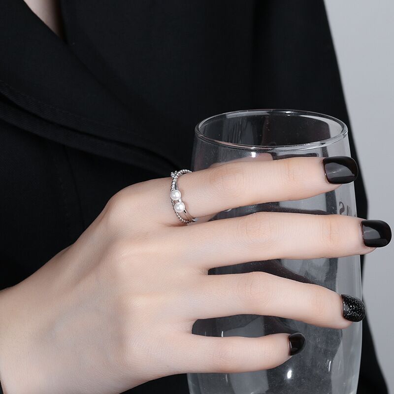 Women's Fashion Personality Affordable Luxury Double Layer Rhinestone Cross Ring