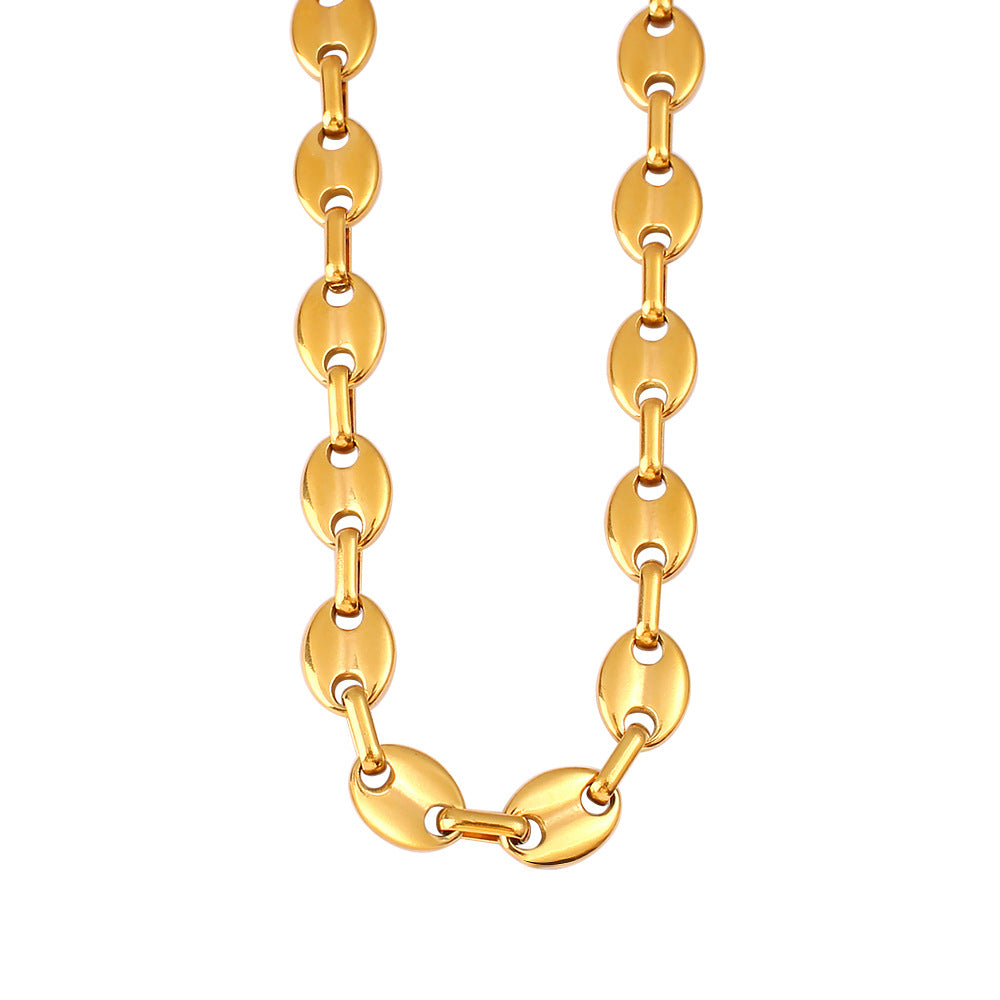 Women's & Men's Hip Hop Coffee Beans Gold Titanium Steel Pig Jewelry Set