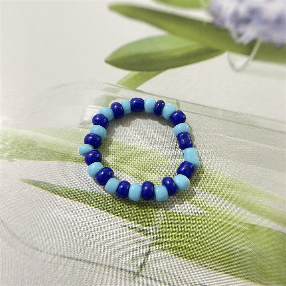 Bead Flower Colorful Woven Small Index Finger Female Rings