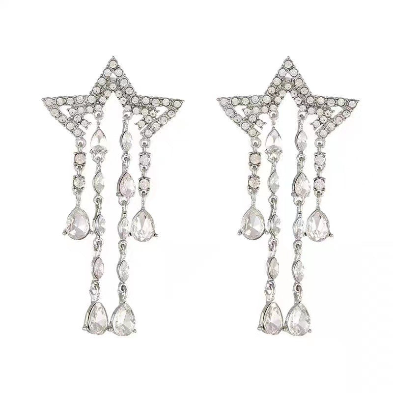 Women's Rhinestone Water Drop Tassel Light Luxury Earrings