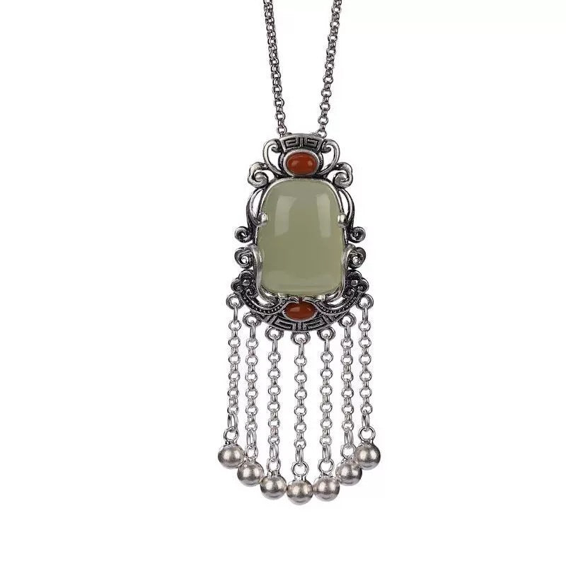 Sier South Red Natural Jade Retro Necklace