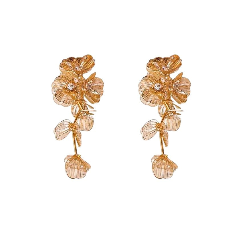 Women's Gold Flower High-grade Long Metal Tassel Earrings