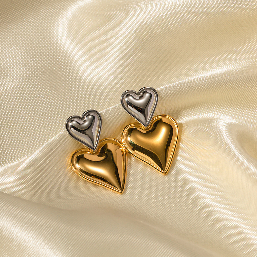 Women's Style Gold Stainless Steel Heart-shaped And Earrings