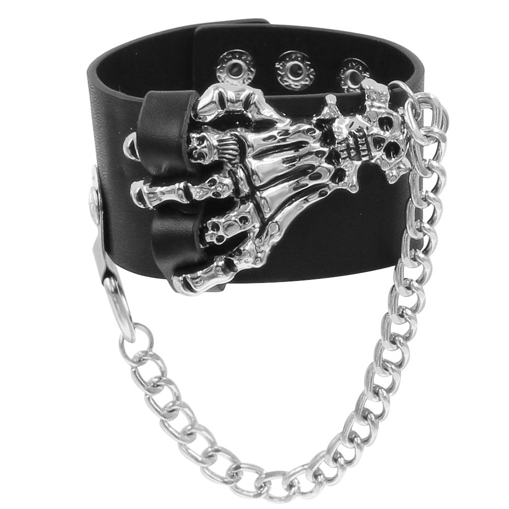 Herren-Armbänder im Vintage-Stil aus Leder mit Totenkopf und Geisterklaue