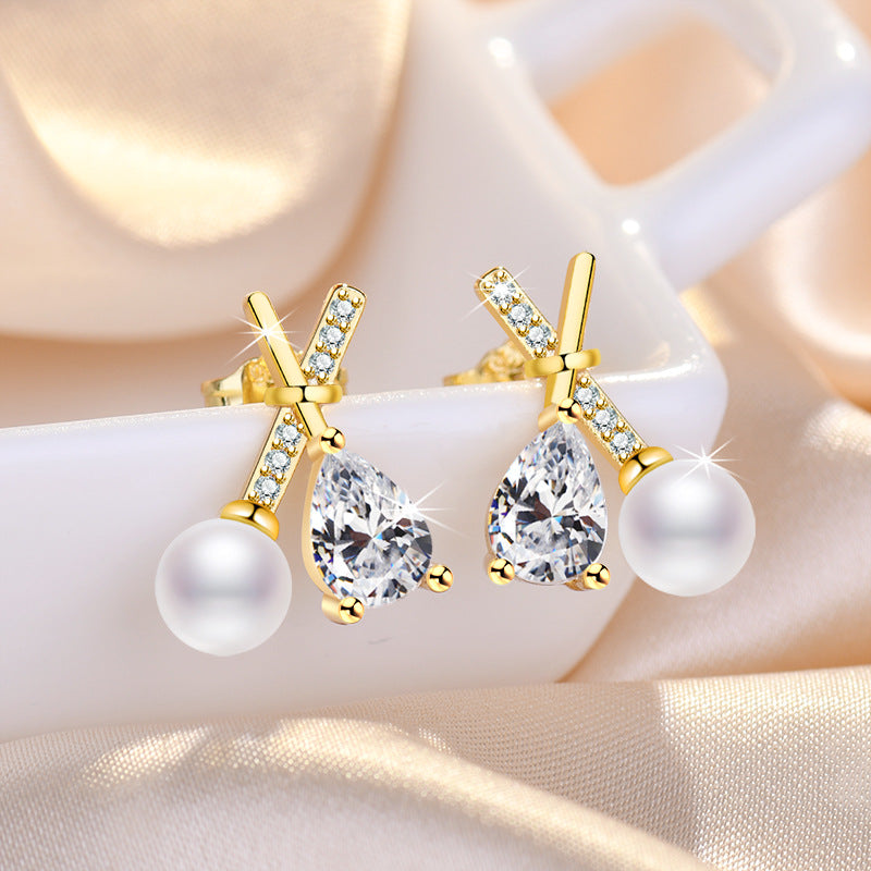 Cross Elegant French Pearl Light Luxury Minority Earrings