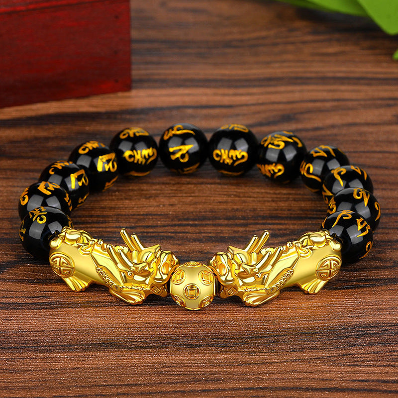 Große Vietnam Placer Gold Pi Imitation Obsidian Sechs Armbänder