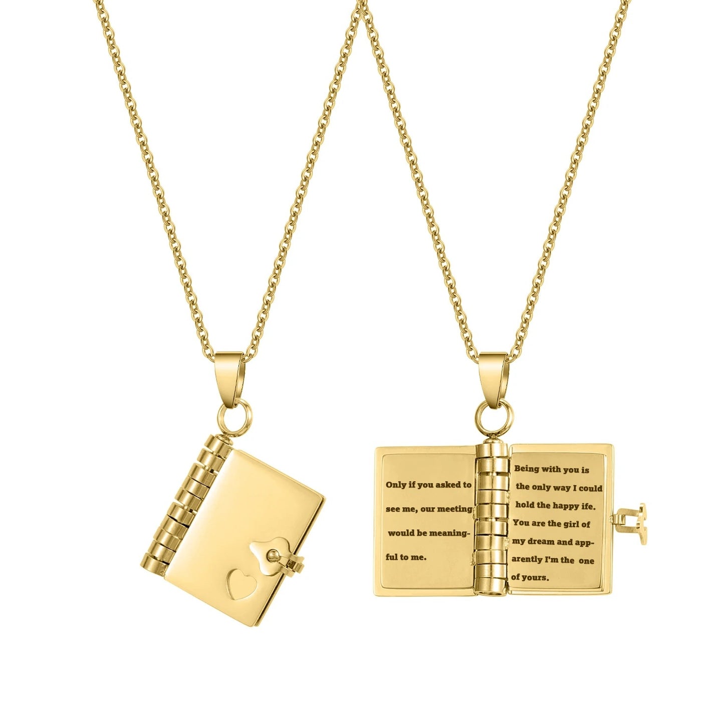 Colorfast Couple Book Personalized Love Open Close Sweater Necklaces