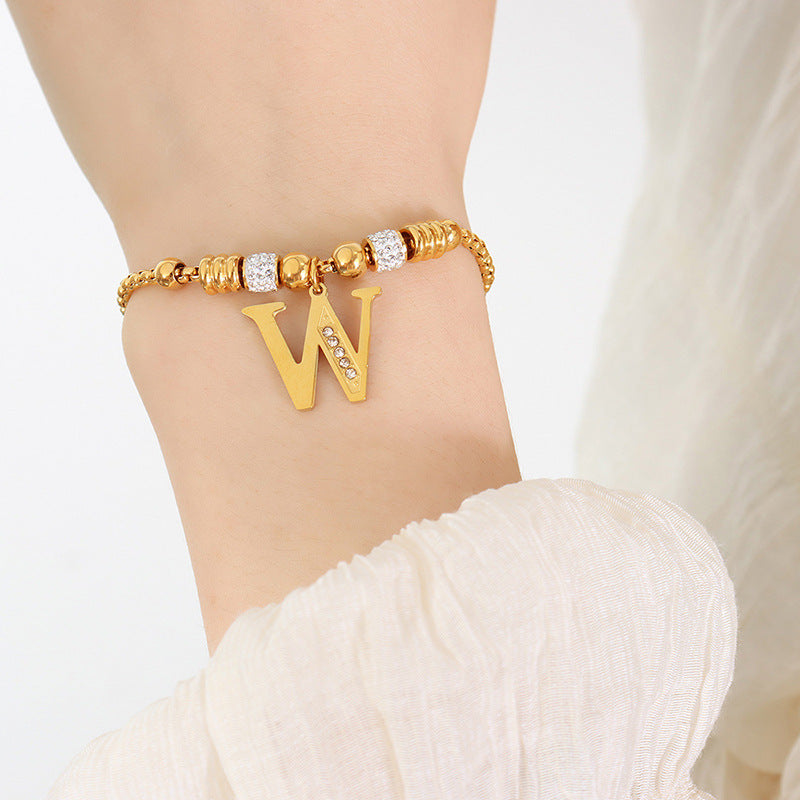 Gold English Letters Pendant Rhinestone Tassel Bracelets