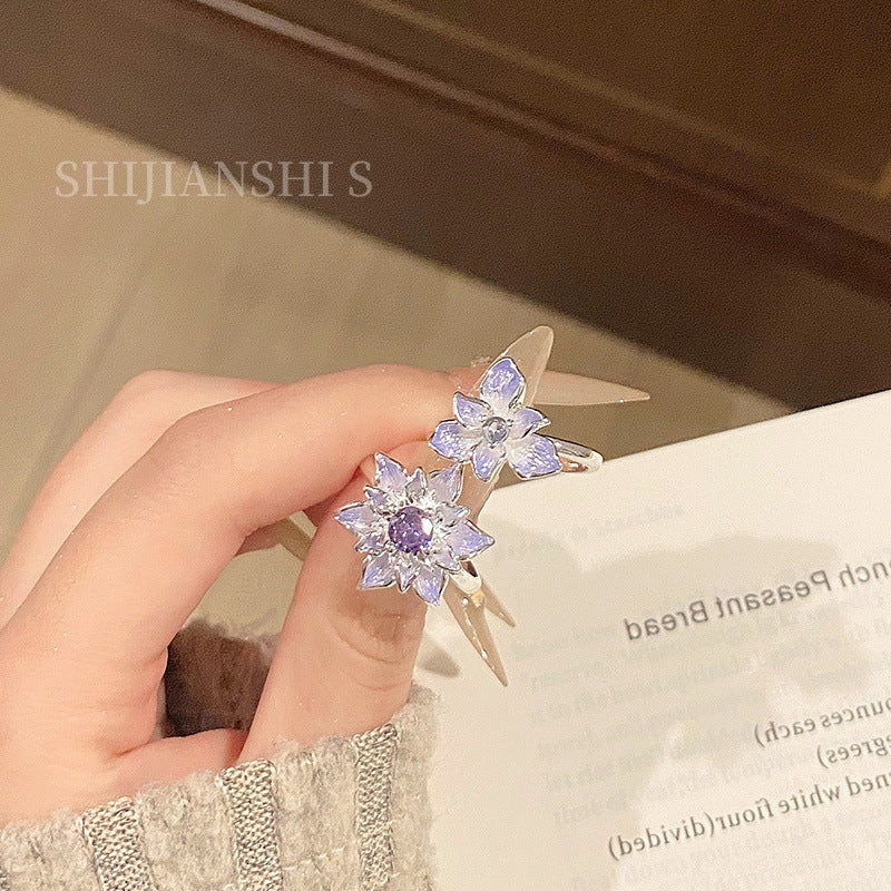 Crystal Purple Diamond Simple Quiet Double Flower Niche Intellectual Gentle Rings