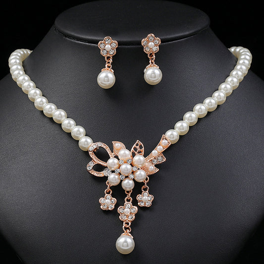 Classic Fashion Pearl Flower Suite Female Jewelry Set