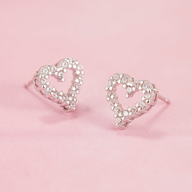 Women's Heart-shaped Full-jeweled Female Creative Personality Hollow Hollowed Heart Earrings