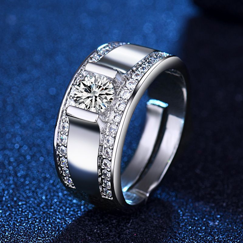 Men's Style Diamond Fashionable Domineering Full White Gold Plated Rings