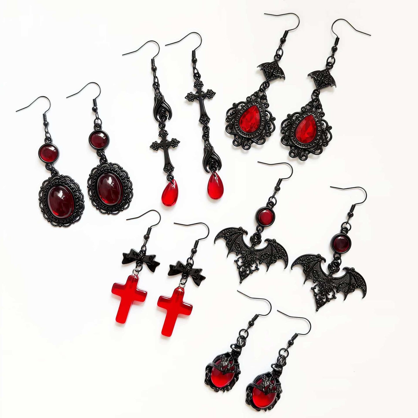Gothic Renaissance Elegant Bat Cross Dark Earrings