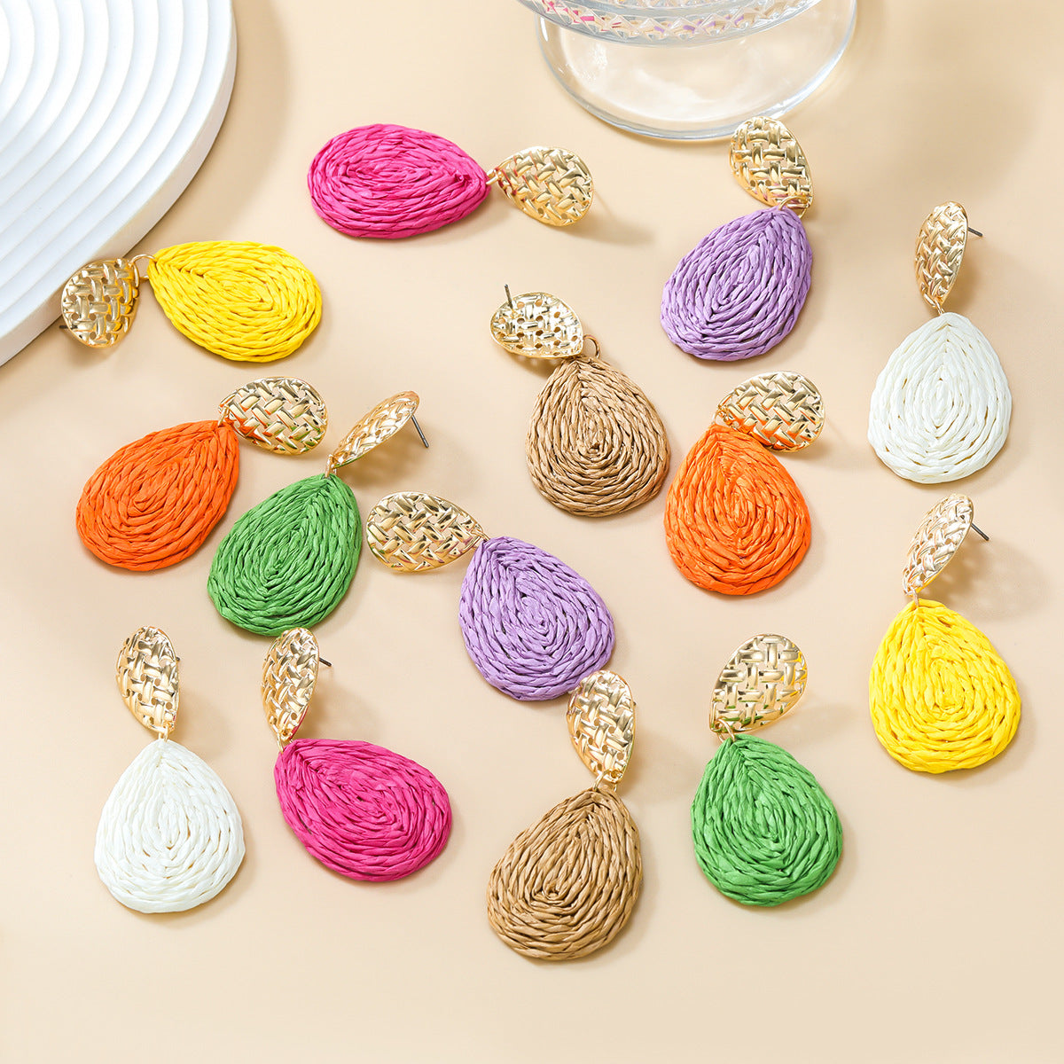 Casual Attractive Summer Raffia Exaggerated Drop-shaped Earrings