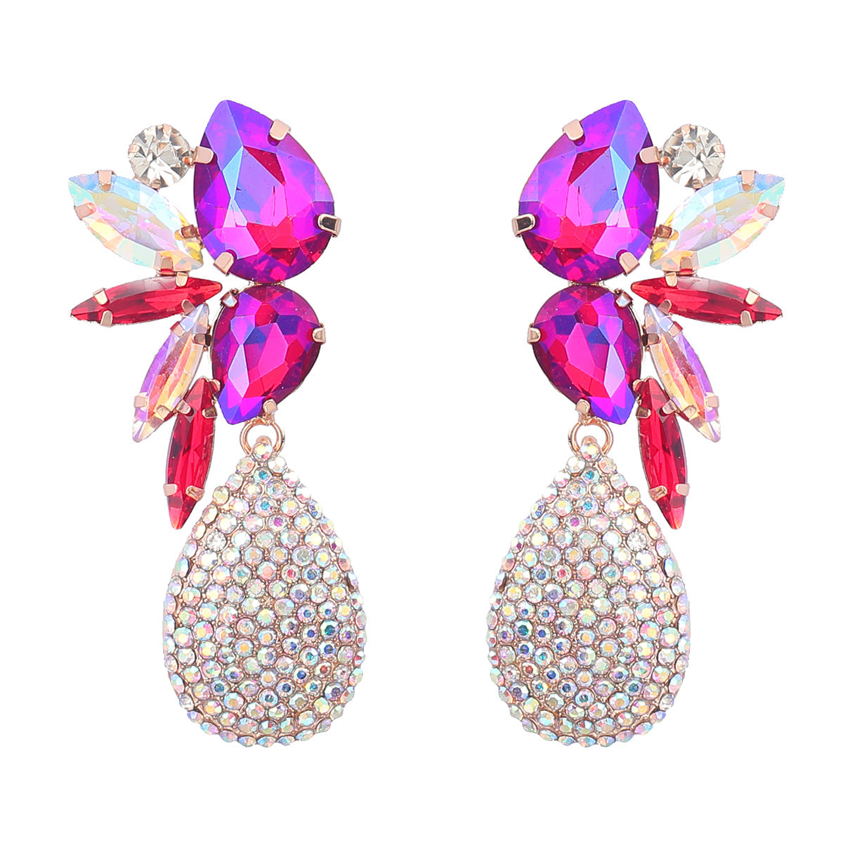 Colorful Crystals Drop-shaped Glass Drill Rhinestone Earrings