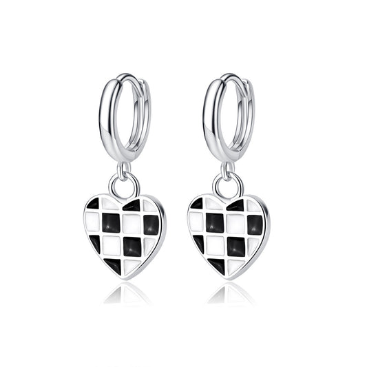 Epoxy Chessboard Plaid Heart-shaped Trendy Female Niche Design Mosaic Ear Earrings