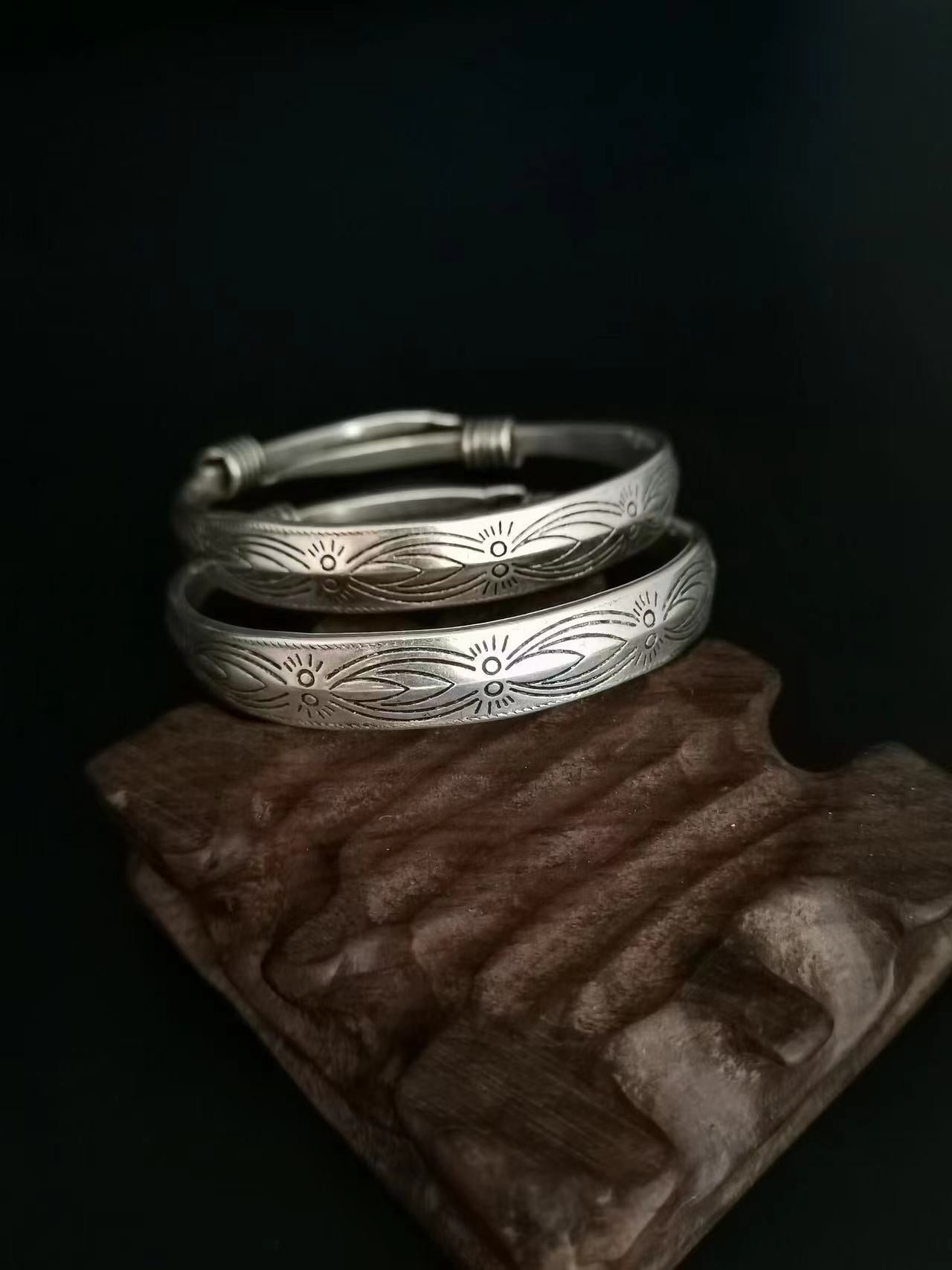 Tibetan Sier Miao Vintage Ethnic Style Fu Lu Shou Plated Bracelet