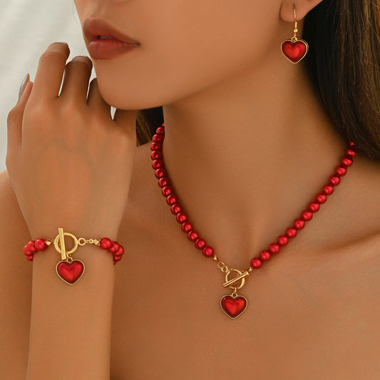 Women's Geometric Heart Shape Woven Pearl Design Rings