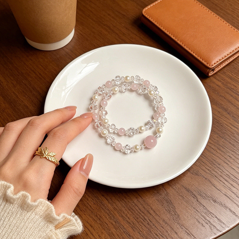 Women's Simple Double Pink Crystal Amethyst Super Flash Light Luxury Rings