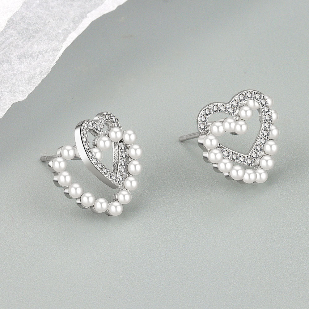 Women's Double Love Pearl Classic Style Fashionable Earrings