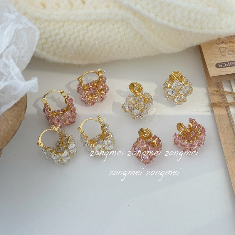 Women's Luxury Square Candy Flash Real Gold Zircon Exquisite Wind Without Ear Clip