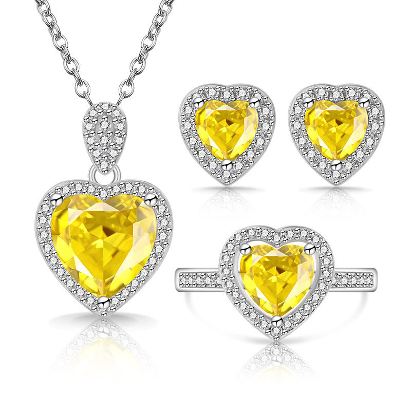 Streaming Fashion Colored Gems Crystal Suit Love Jewelry Set
