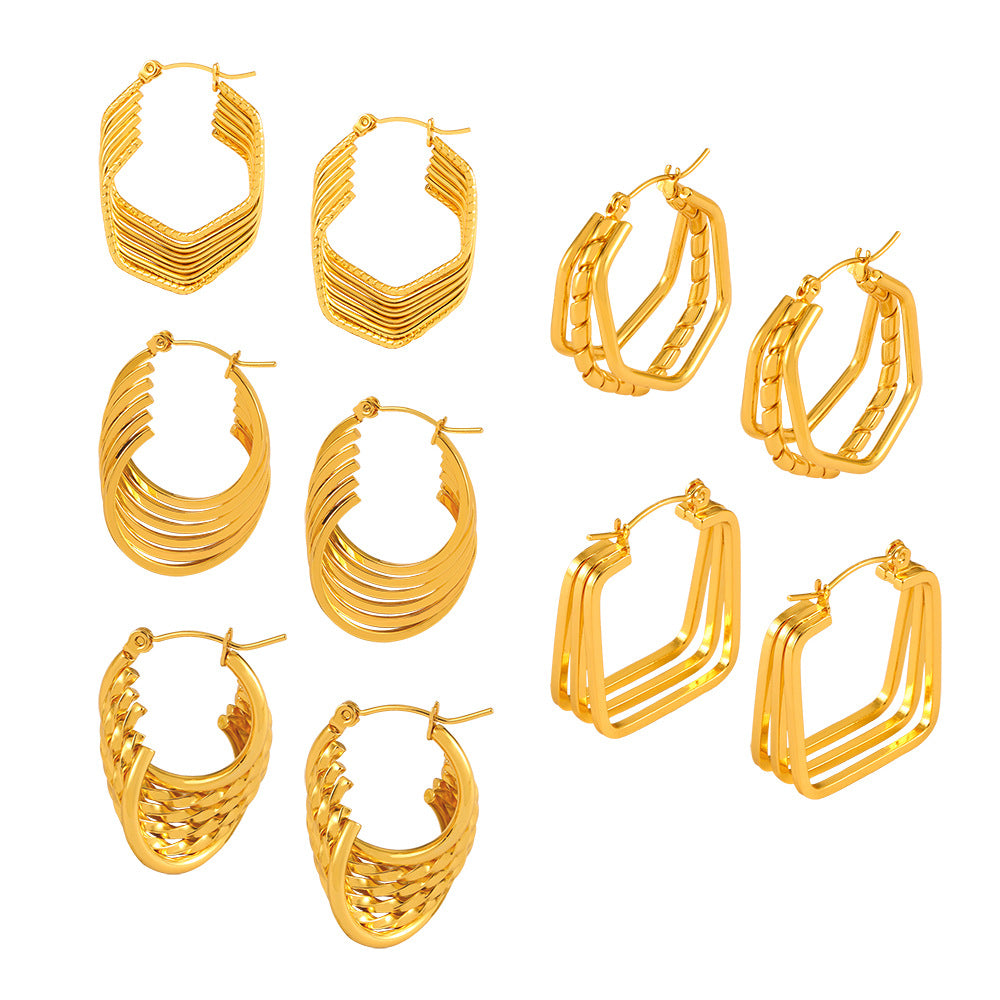 Retro Geometric Twin Style Stitching Design Titanium Rings