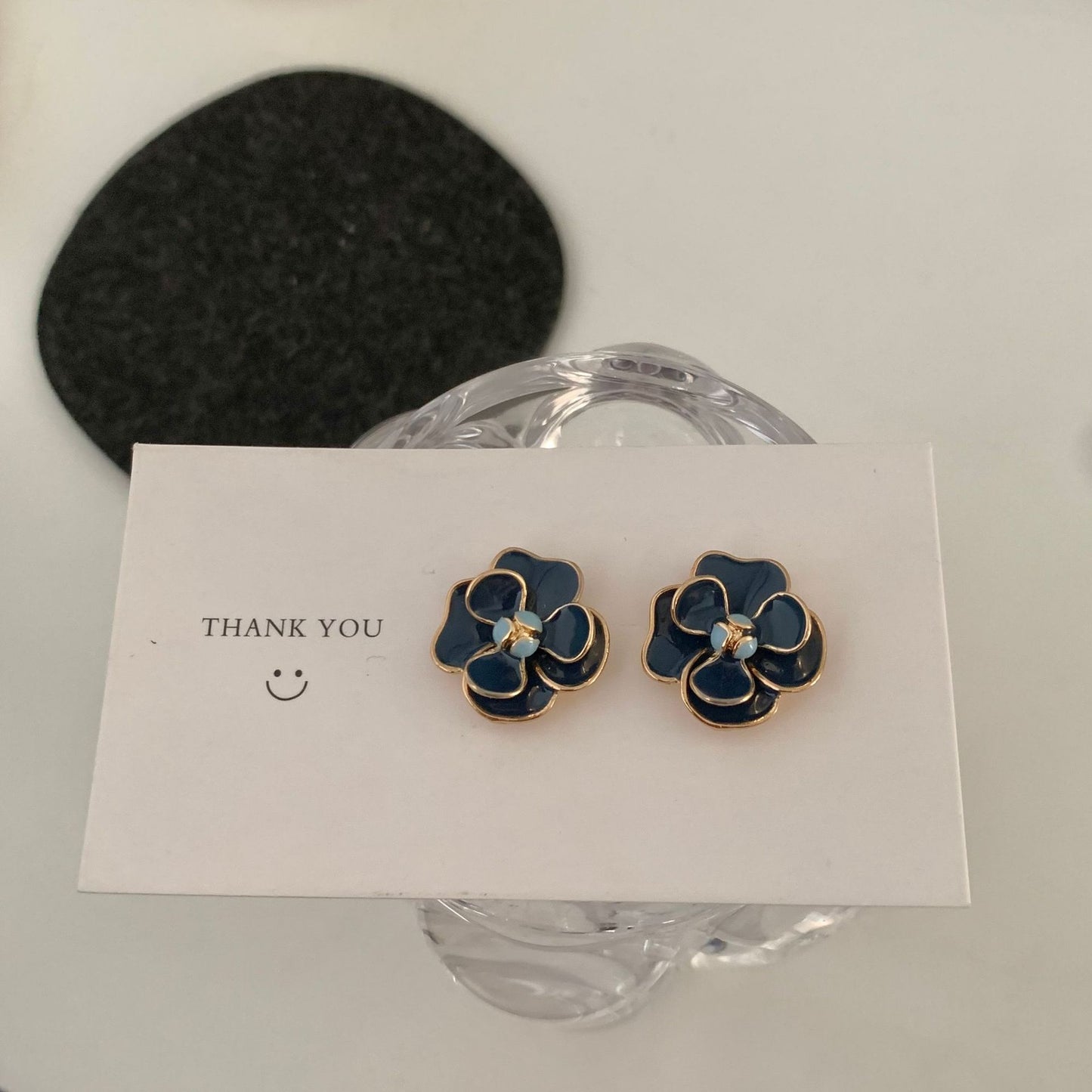 Hepburn Style Camellia Blue Female Temperament Earrings