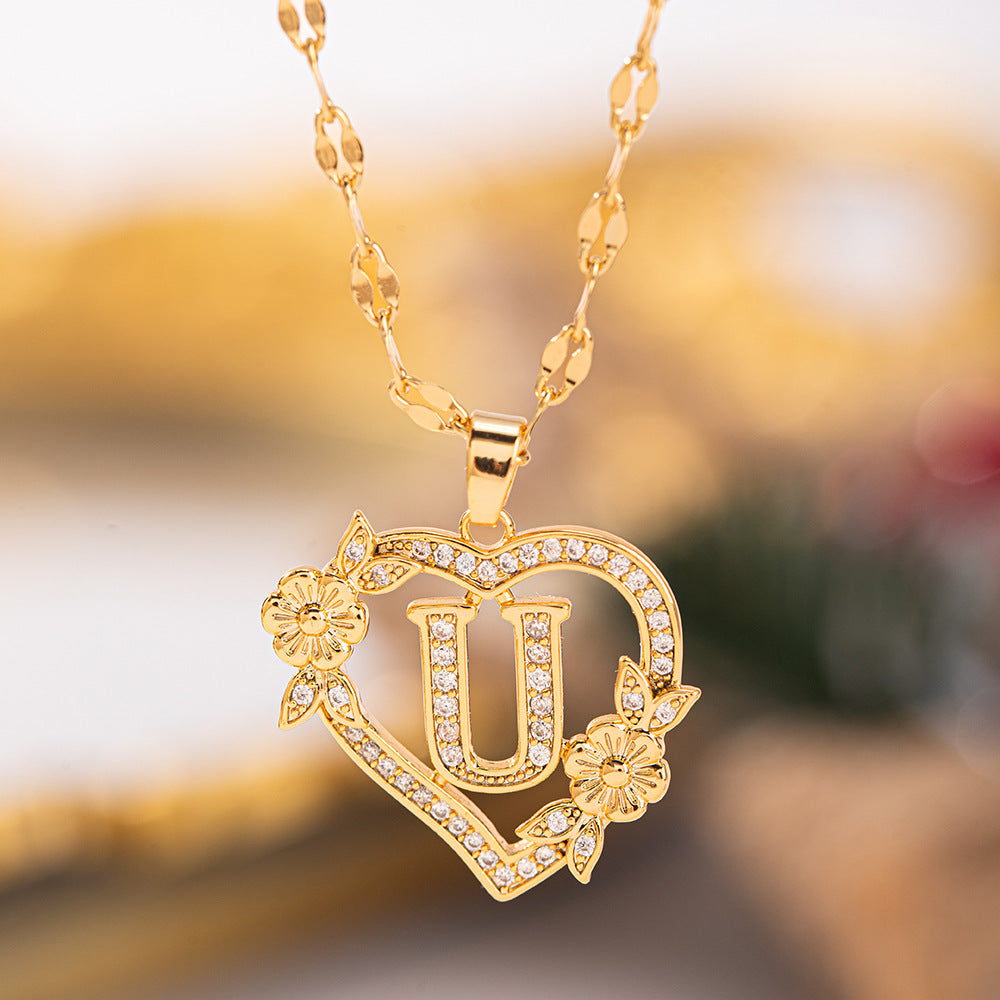 Affordable Luxury Fashion Letter Love Trendy Copper Inlaid Zircon Clavicle Necklace