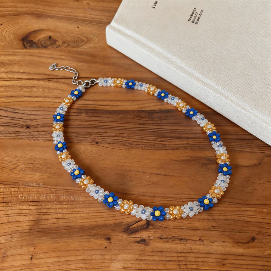 Stainless Steel Flower Beaded High-grade Light Luxury Clavicle Jewelry Set