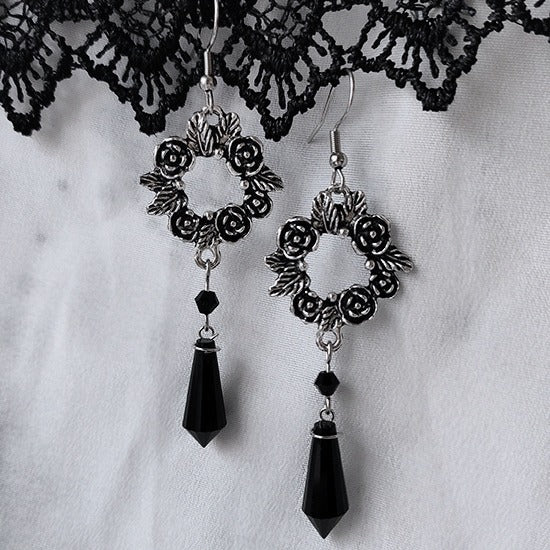 Gothic Rose Black Crystal Vintage Fashion Earrings