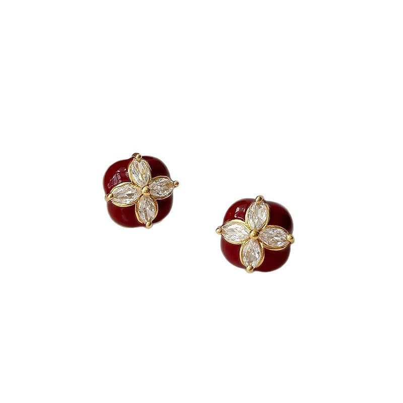 Women's Flower Red Drip Square For Mild Luxury Retro Fashion Earrings