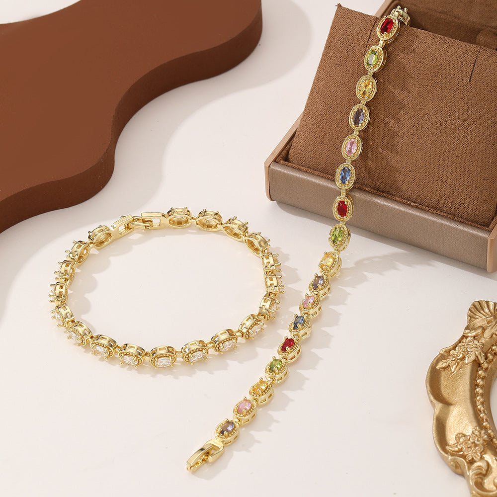 Rainbow Zircon Gold-plated Full Diamond Light Luxury Niche Design Bracelets