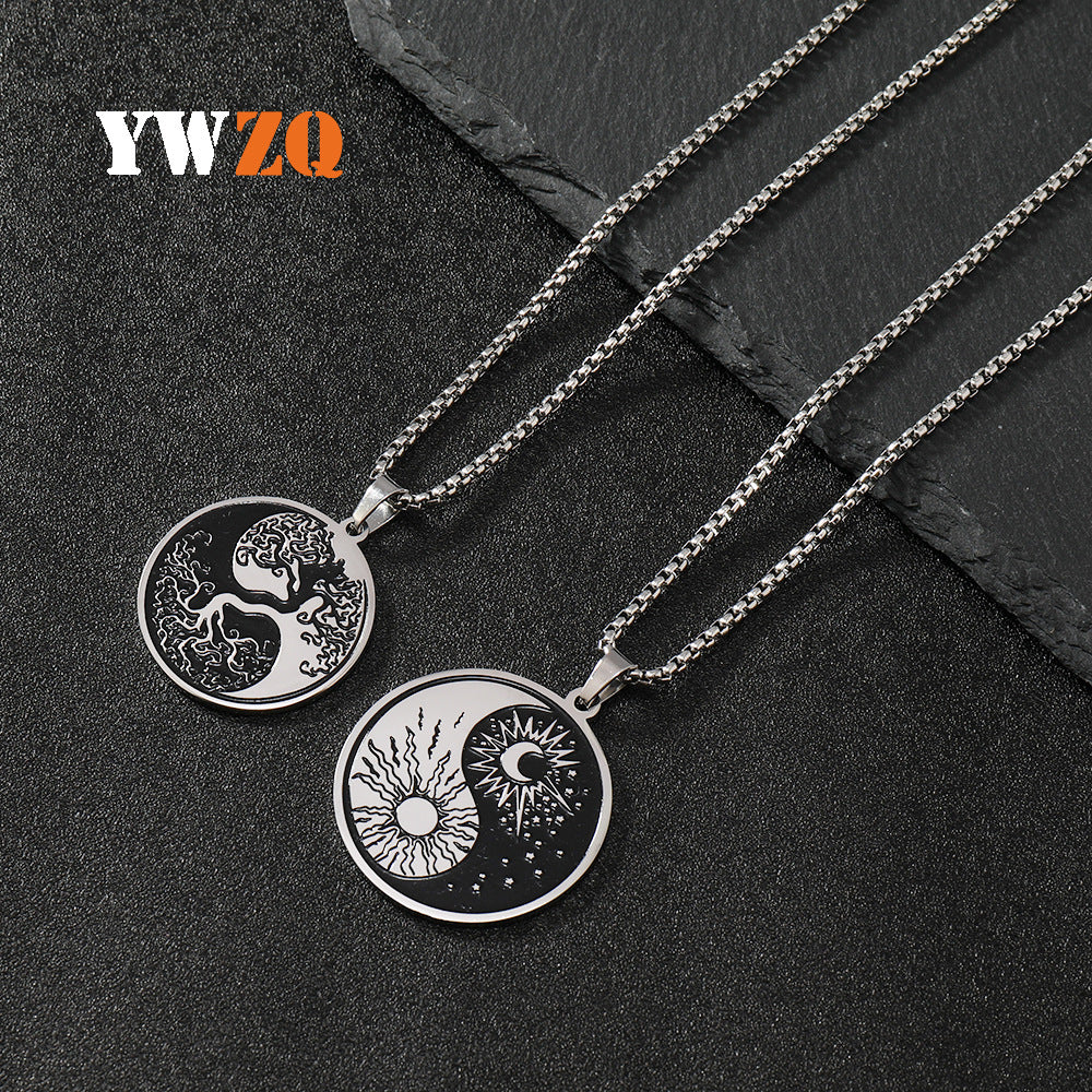 Men's Versatile Creative Lucky Tree Yin Yang Tai Round Necklaces