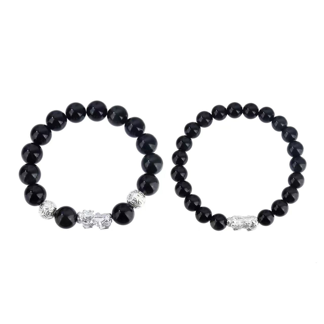 Bracelets de Saint-Valentin en cristal d'argent et ciel d'obsidienne pour couple