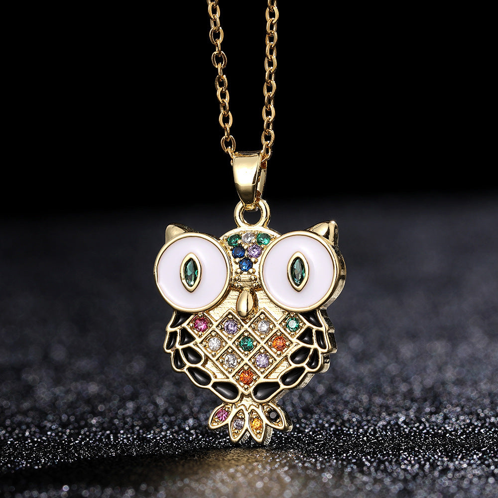 Female Color Zircon Oil Dripping Animal Pendant Necklaces