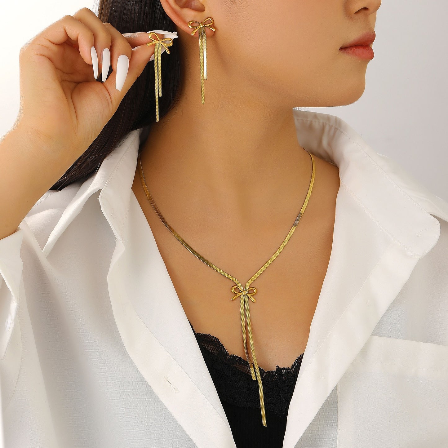 Attractive Bow Simple Stainless Steel Collarbone Jewelry Set