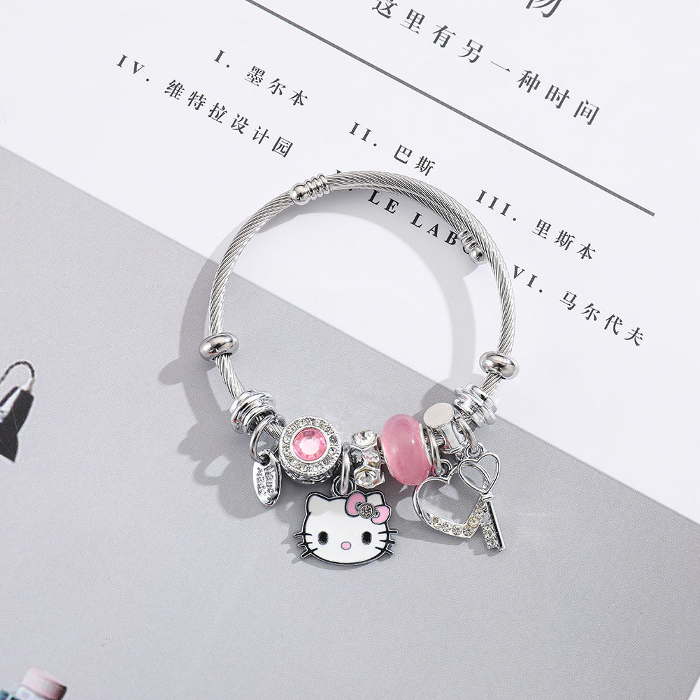 Bracelets en acier inoxydable pour copines de style Mori, chat mignon